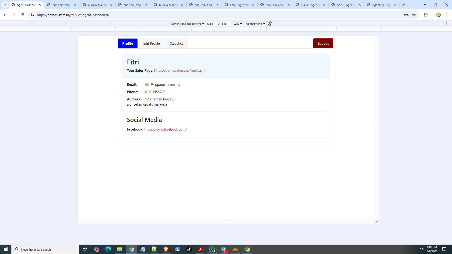 Agent Dashboard - Profile