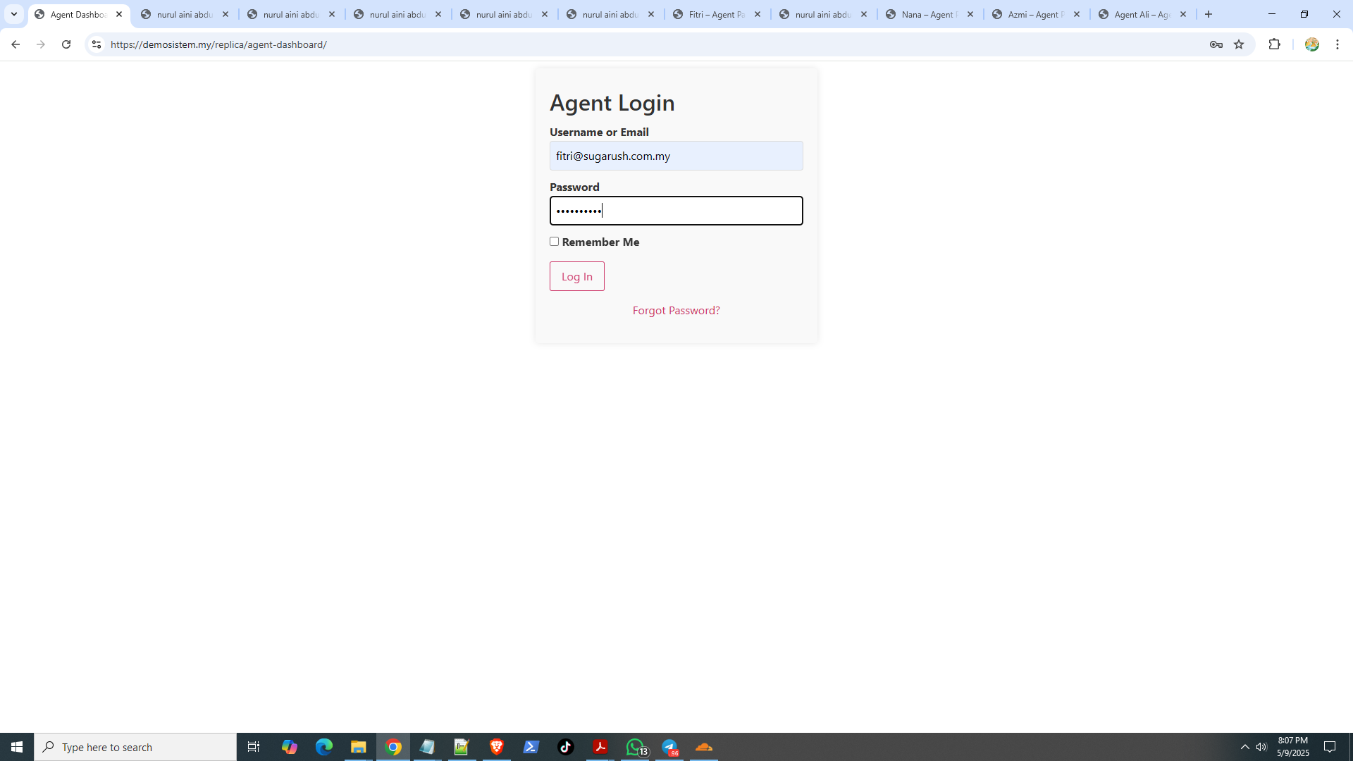 Agent Login Page
