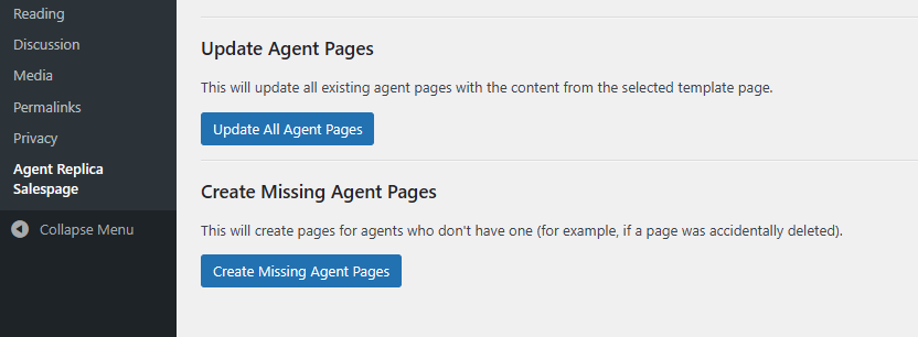 Admin Settings - Update Pages